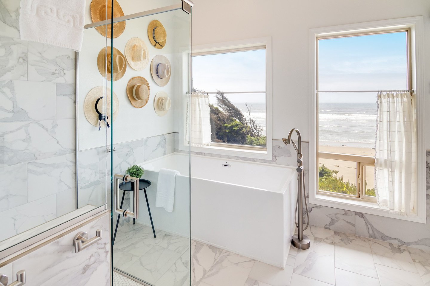 The ensuite bath is perfect for a relaxing getaway.