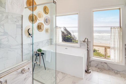 The ensuite bath is perfect for a relaxing getaway.