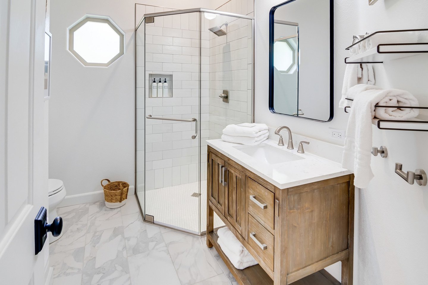 The second bedroom has use of this bathroom.