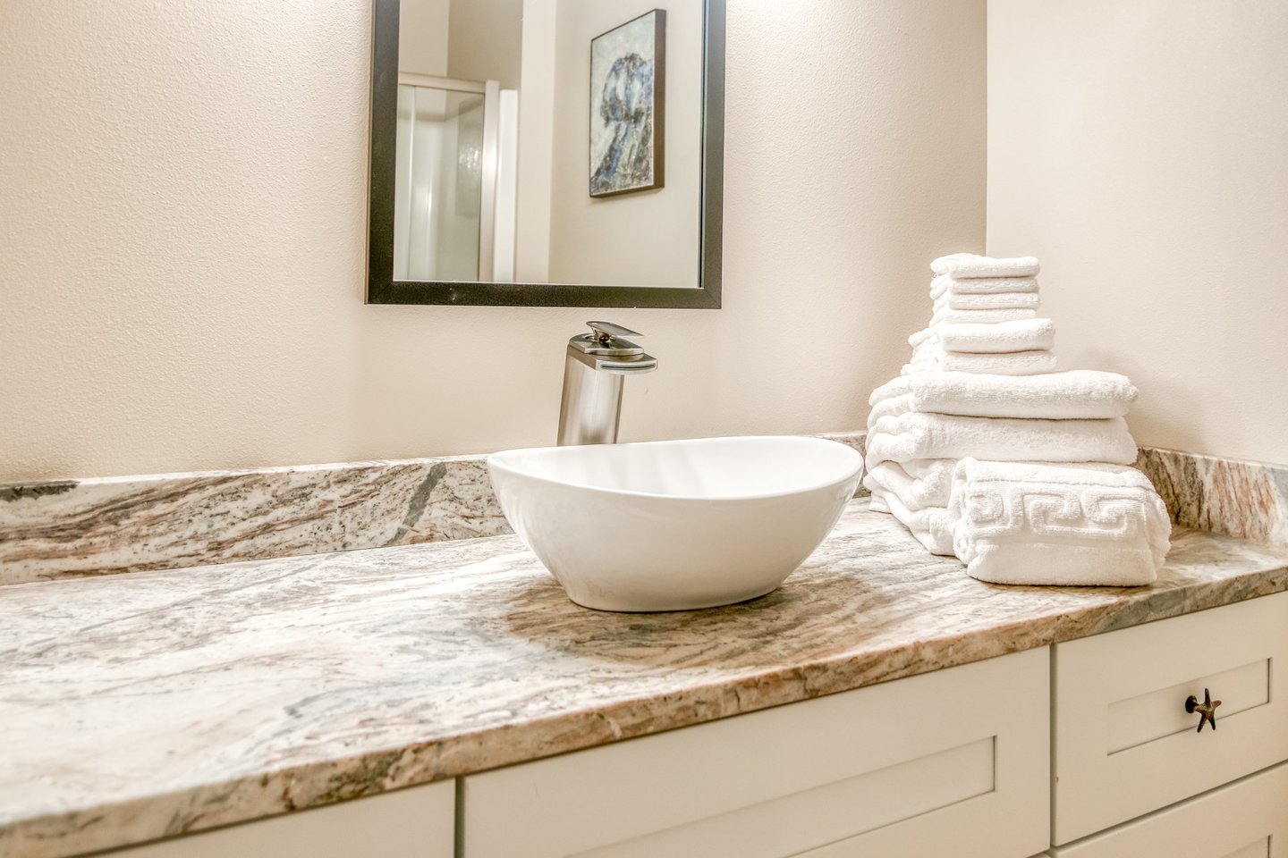 Large vanity provides plenty of room.