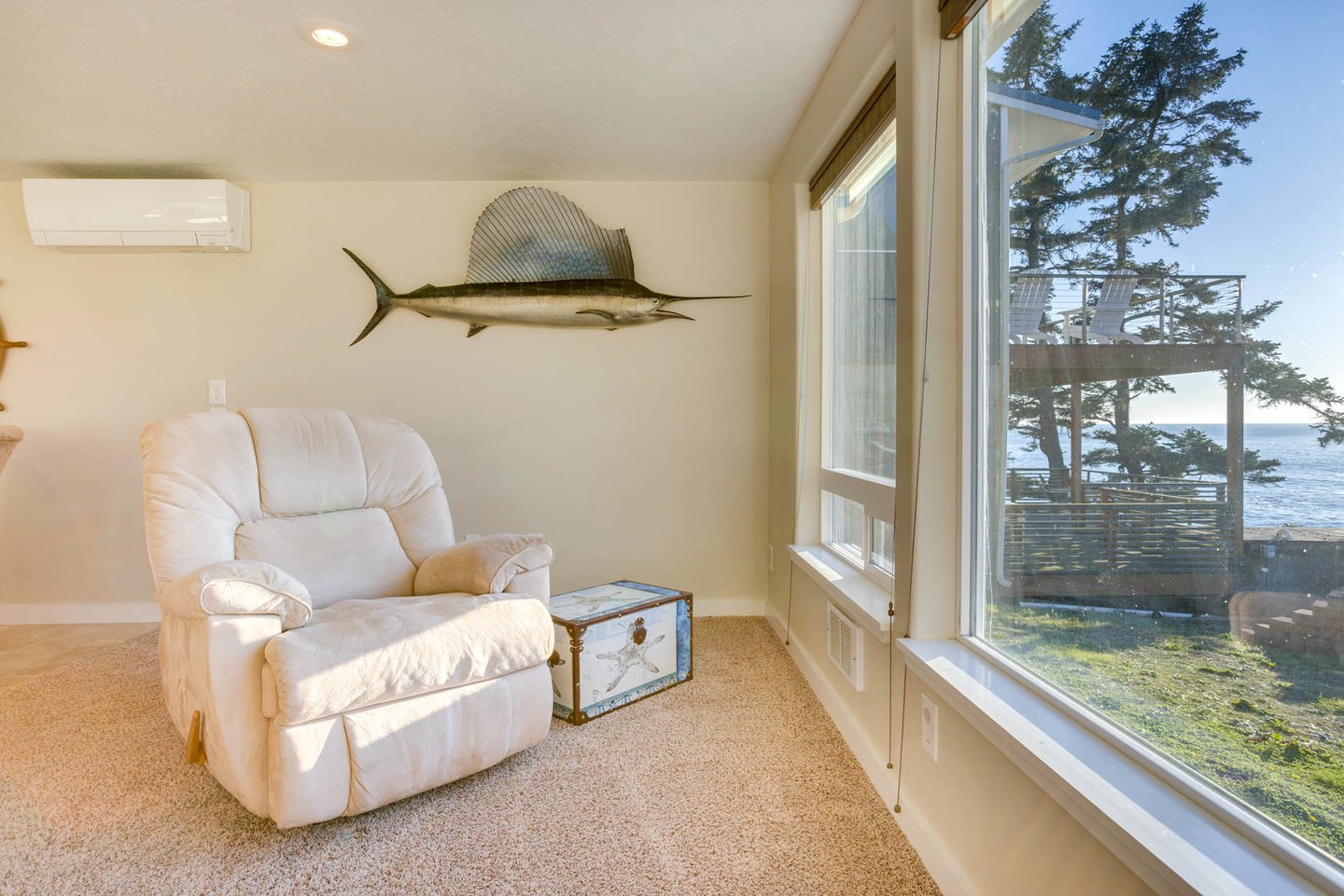 Sit and watch for whales with a Marlin keeping you company.