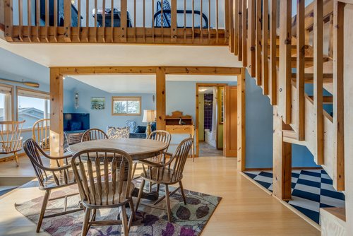 The dining table is just off the kitchen.