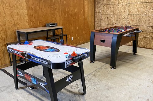 A fun family game room in the basement.