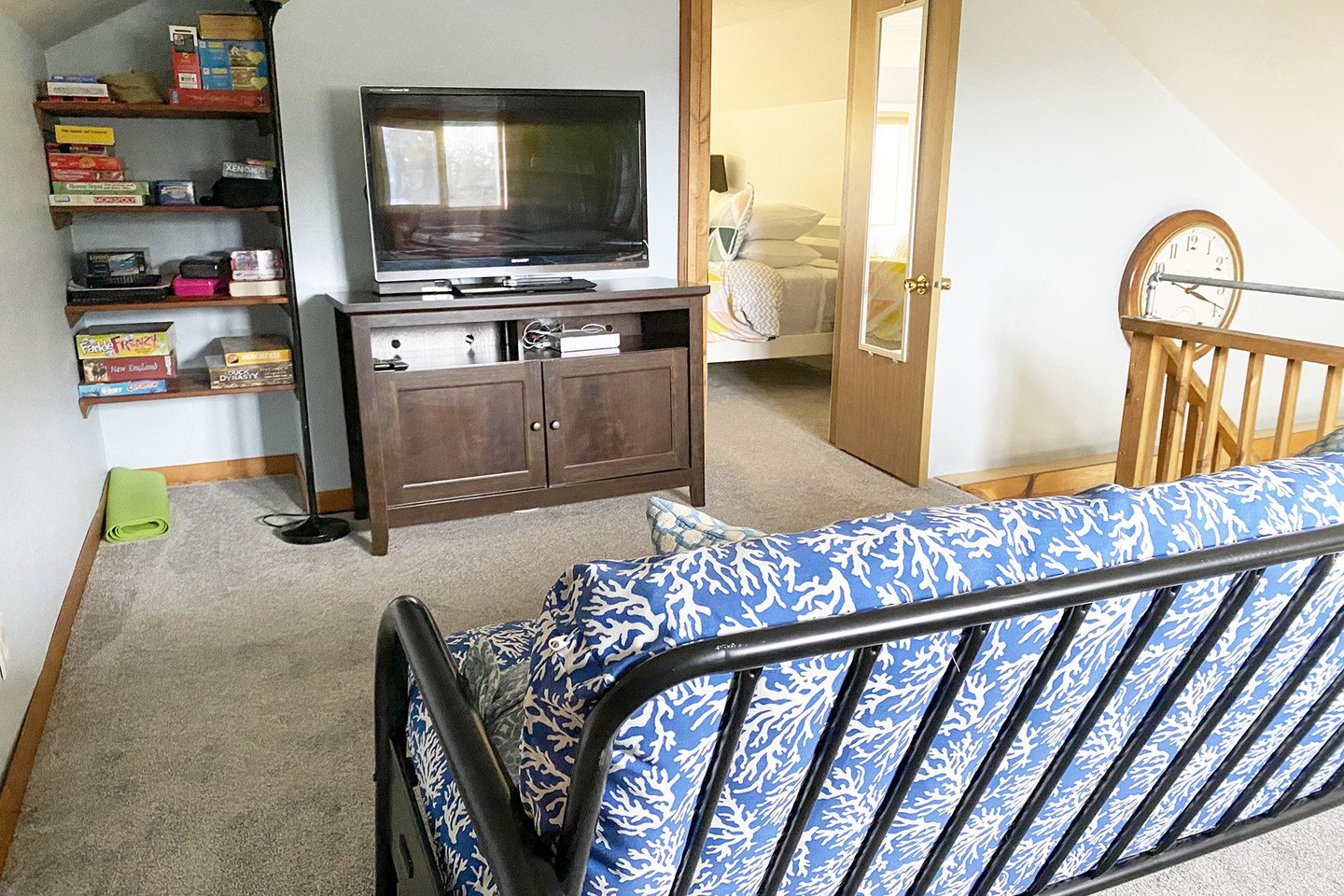 A TV room in the loft to play games and watch movies.