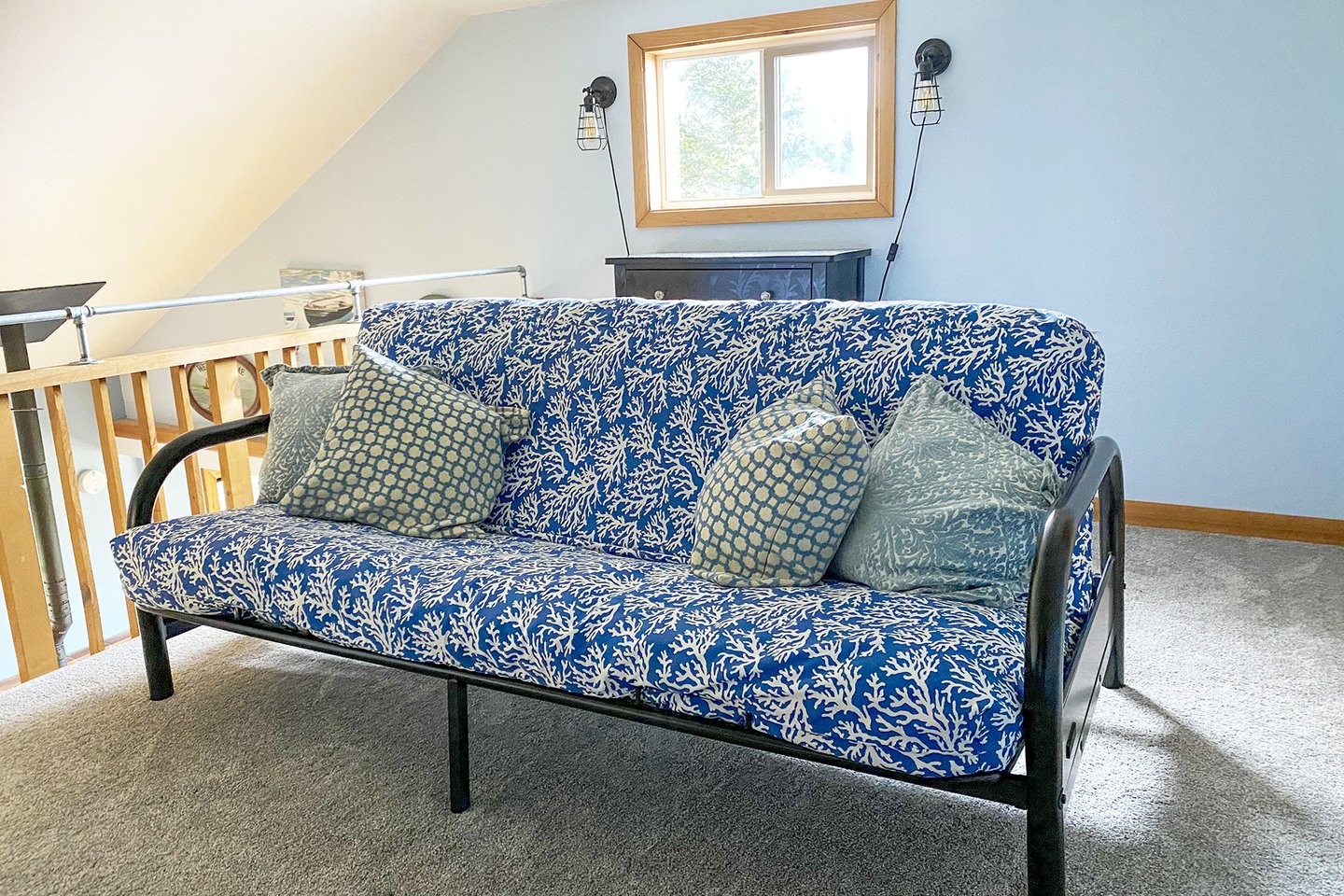 The futon offers an extra sleeping option.