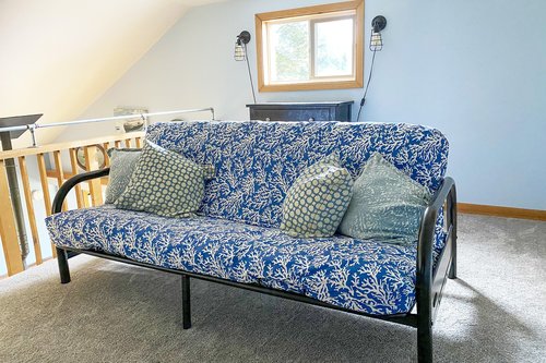The futon offers an extra sleeping option.
