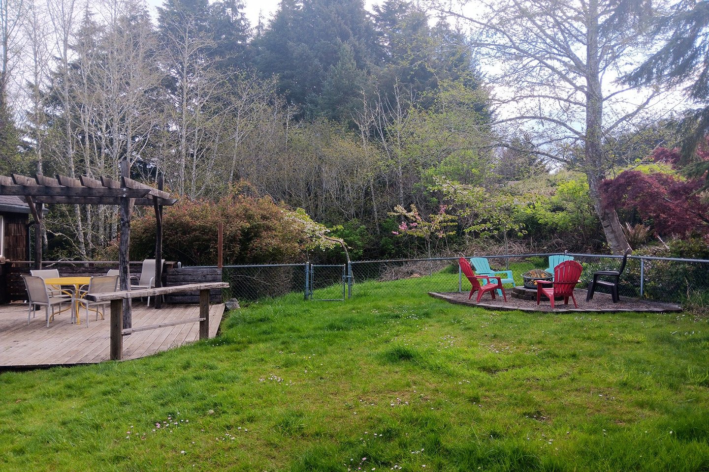A fenced in yard provides plenty of space for pups to play.