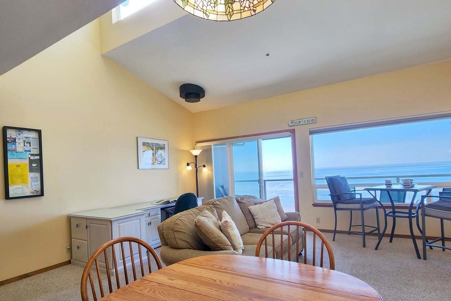 Enjoy a yummy meal or play a game at the dining table.