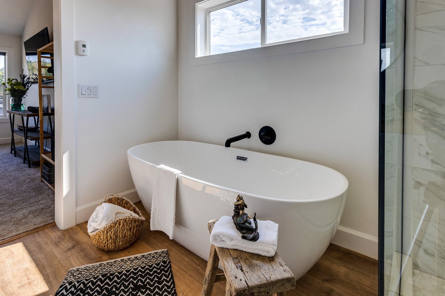 Soak your cares away in this large soaking tub.