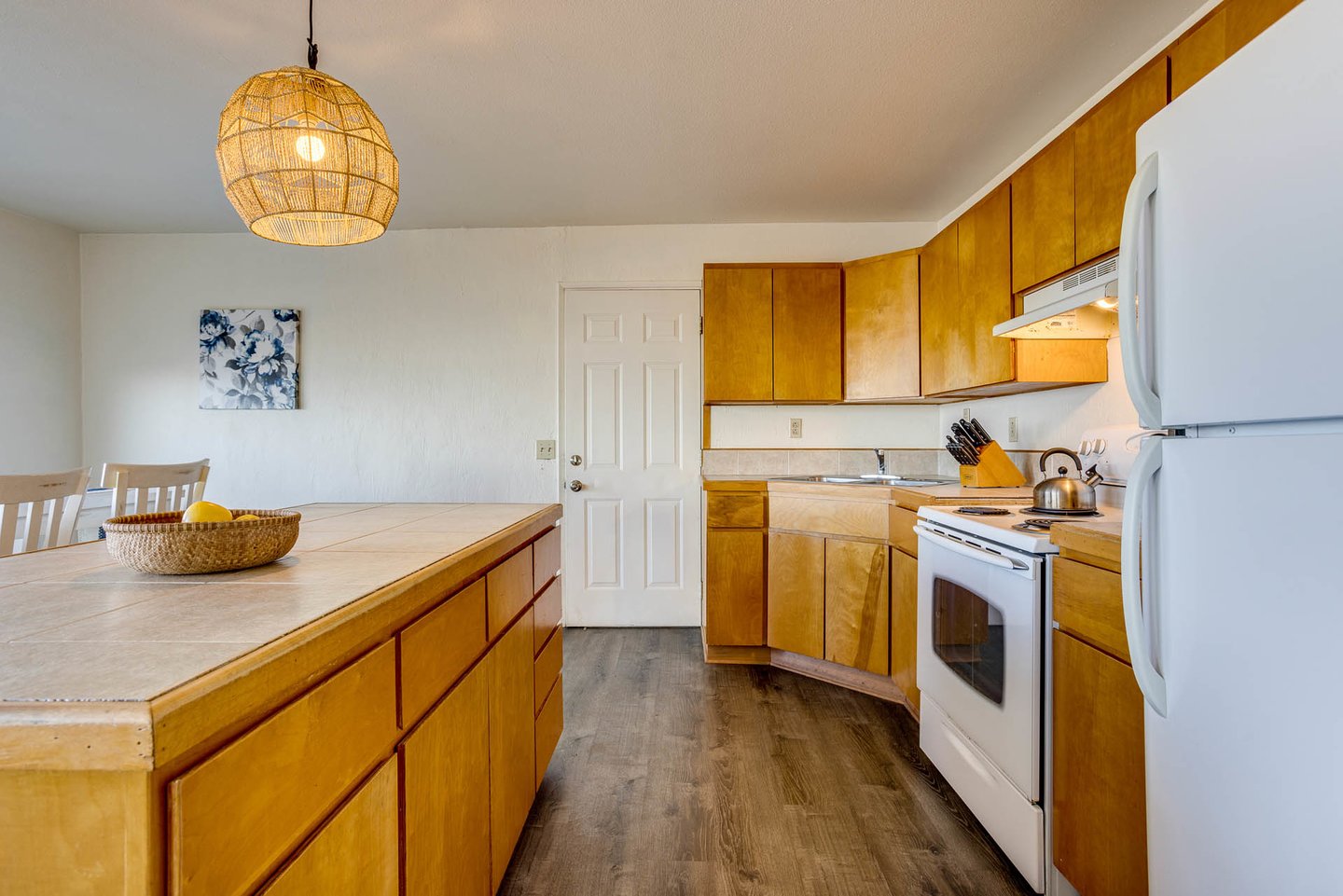 The kitchen island has plenty of prep space.