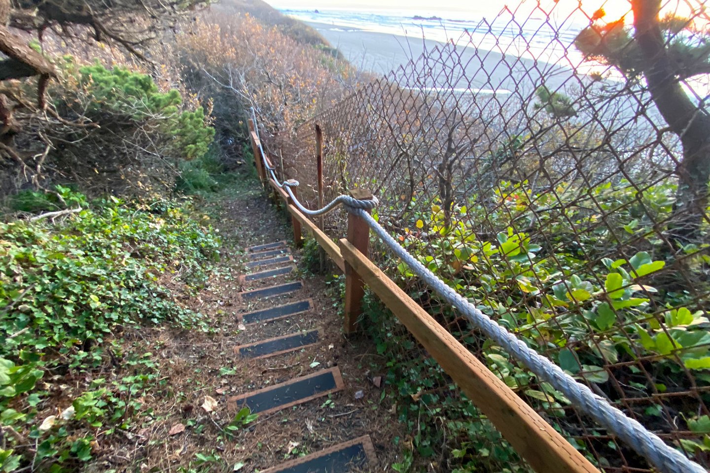 Private beach access down to the beach.