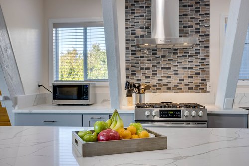 Large kitchen island is perfect for meal prep.
