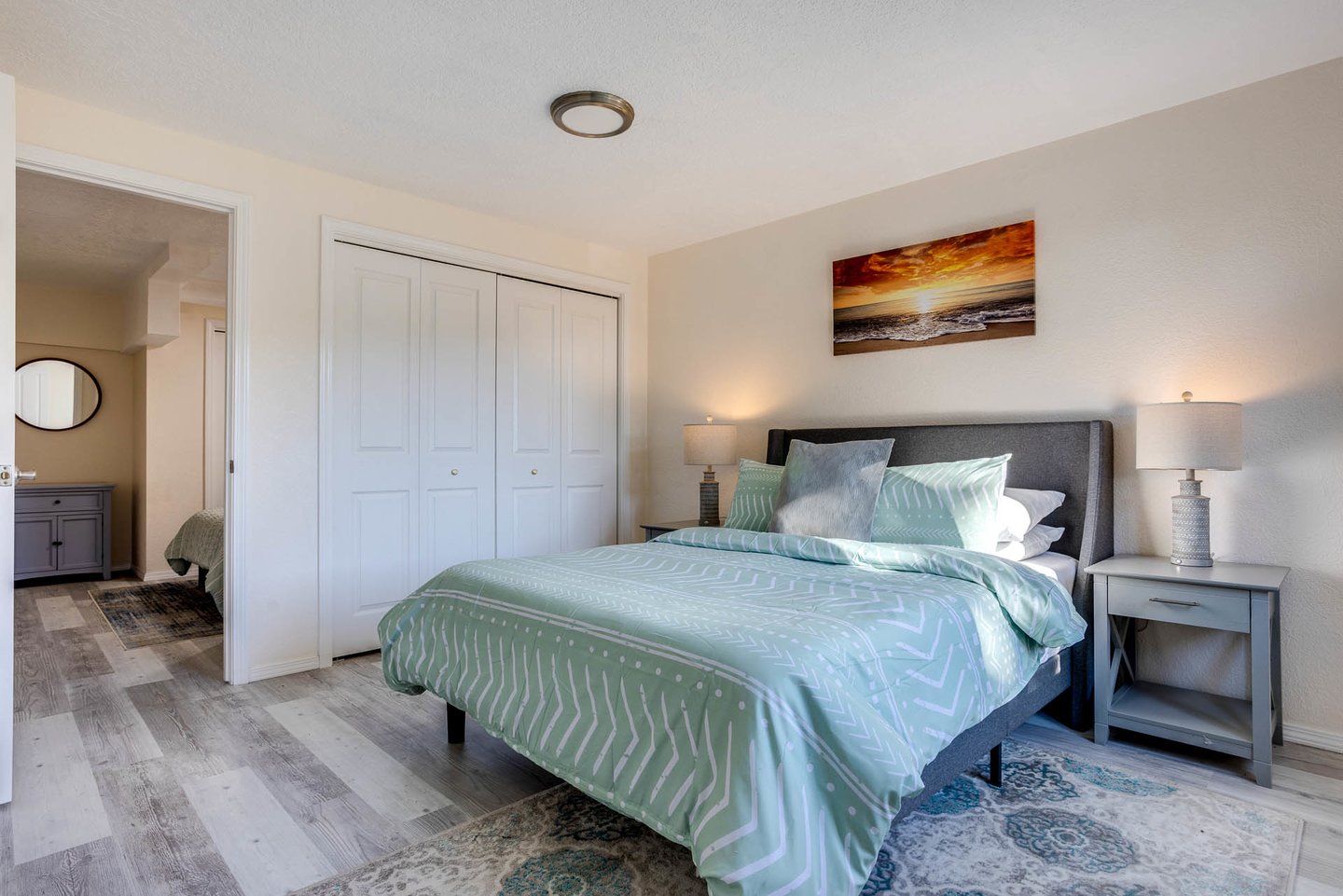 A door adjoins the two downstairs bedrooms but they also have separate entrances.