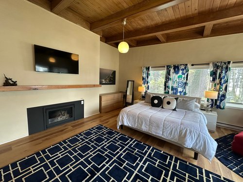 Cozy up to the fireplace on a stormy night.