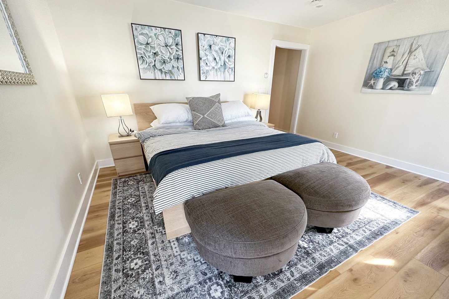Comfy king bed in the Primary suite.