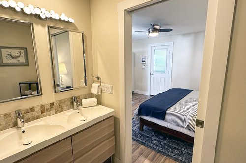 Vanity with two sinks gives you plenty of room!