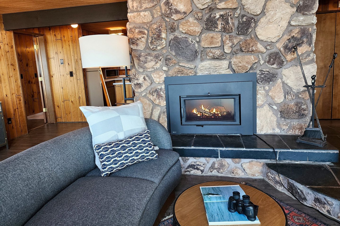A woodburning fireplace will keep you warm during a winter storm.