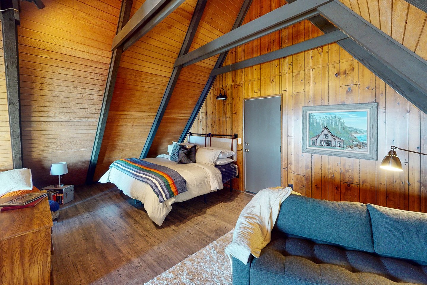 The loft has a king bed and ocean views.