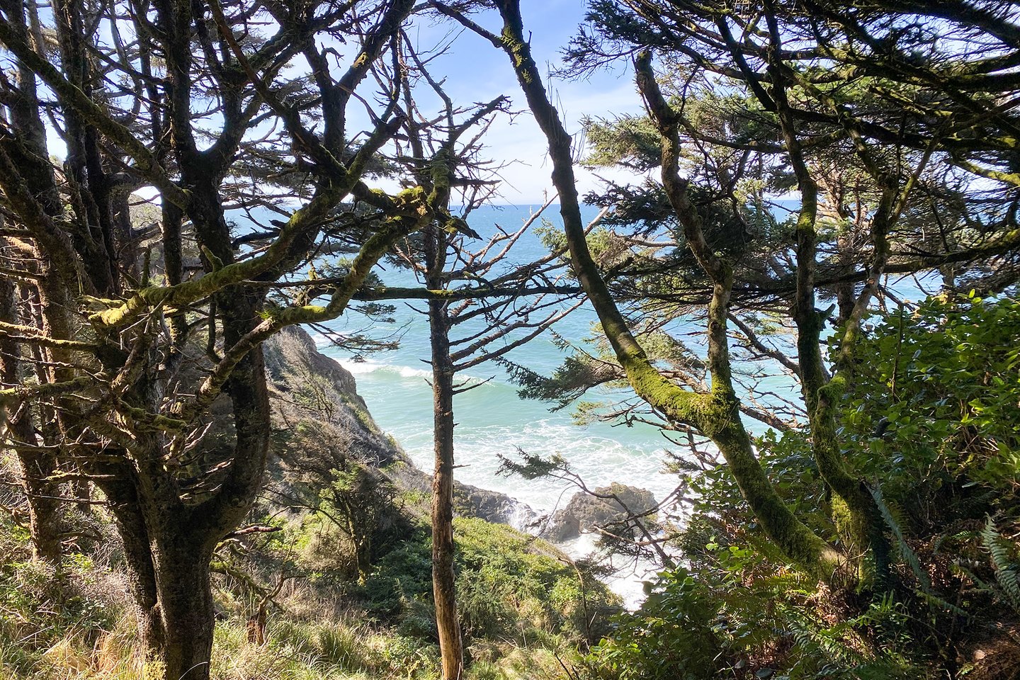 Crashing waves against the cliff.