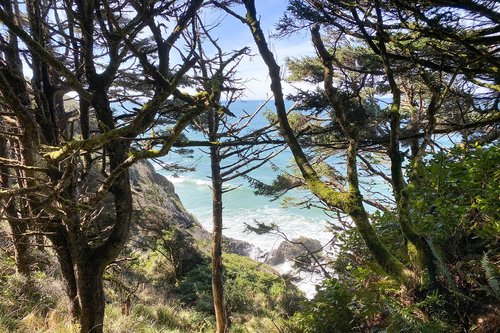 Crashing waves against the cliff.