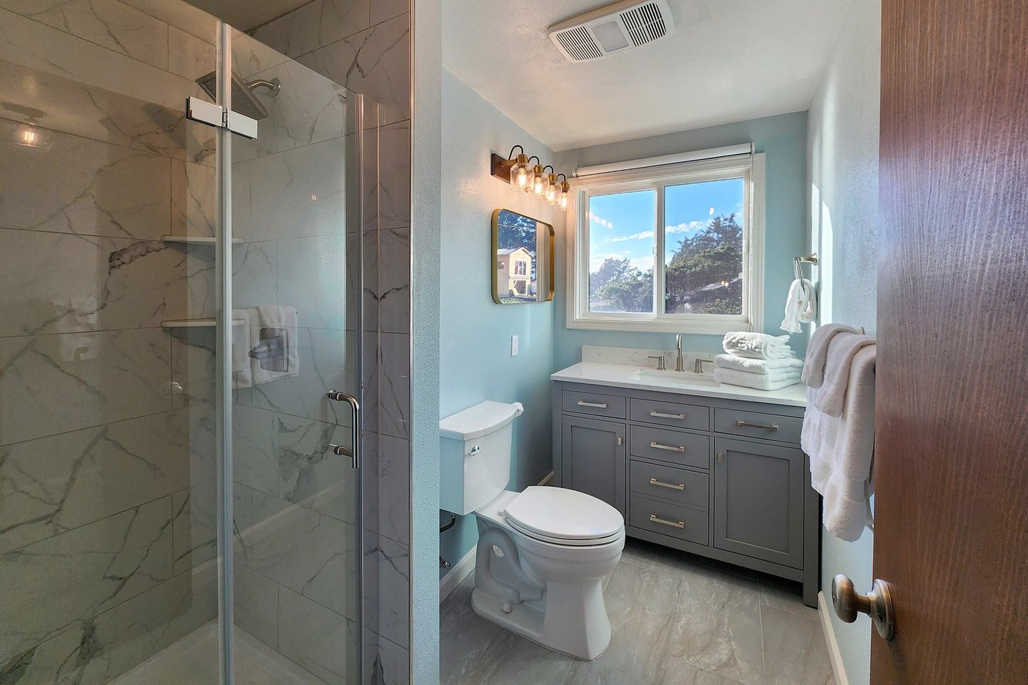 Second Floor bathroom with walk in shower.