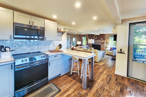 The cook can still be part of the fun in this open concept.
