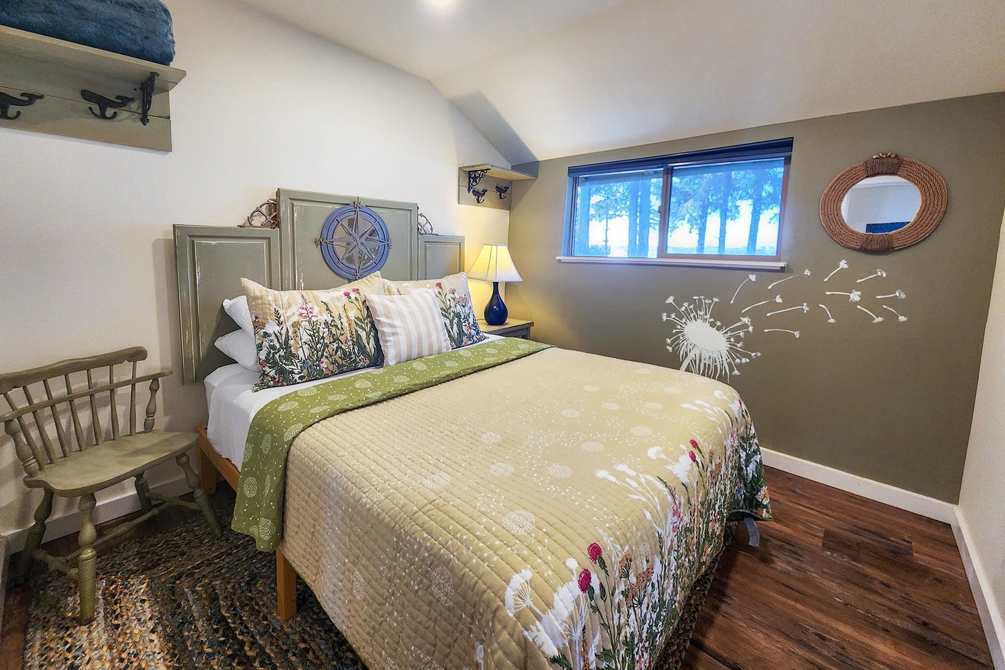 Enjoy the whimsical decor and bay views.