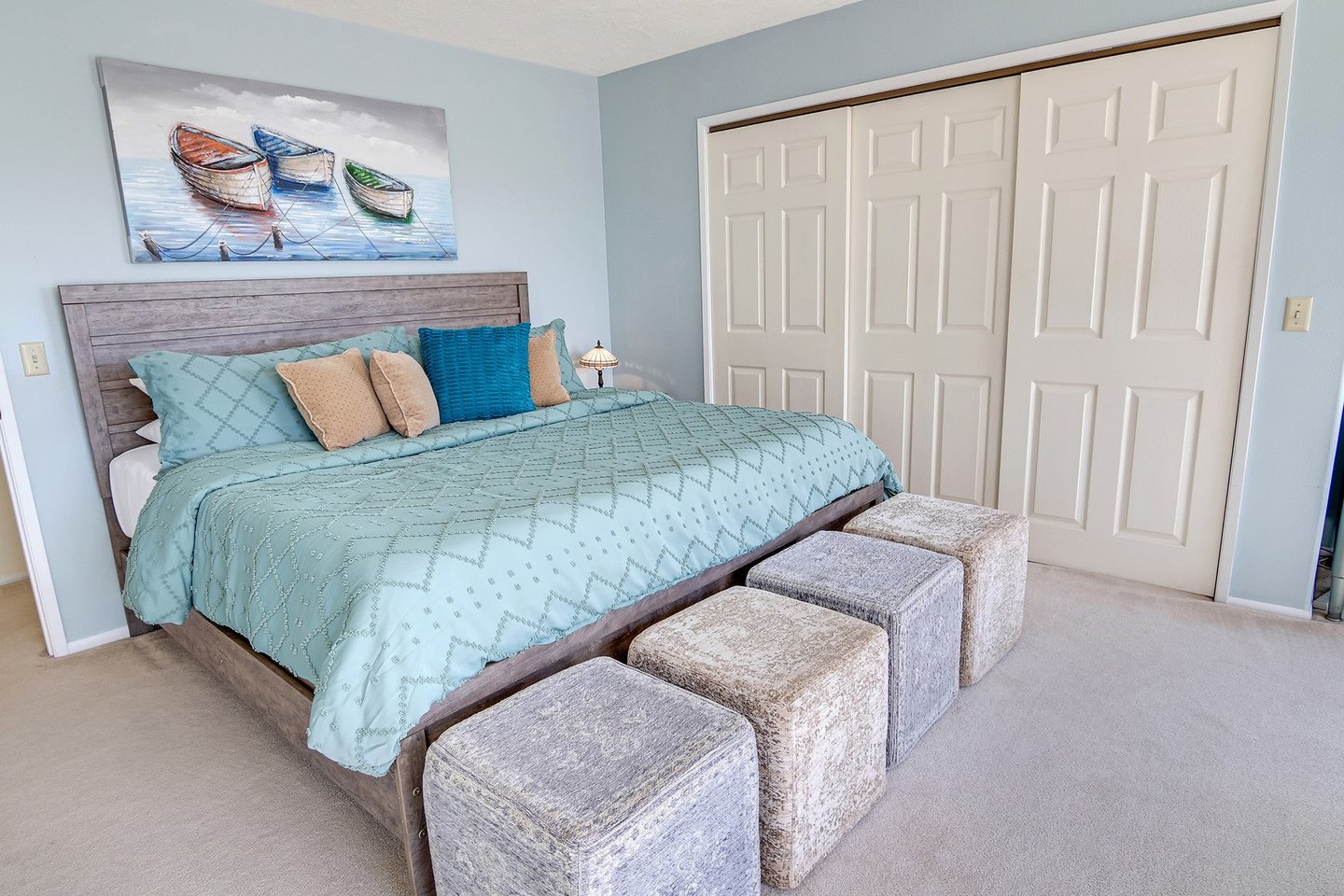 Primary bedroom with king bed.