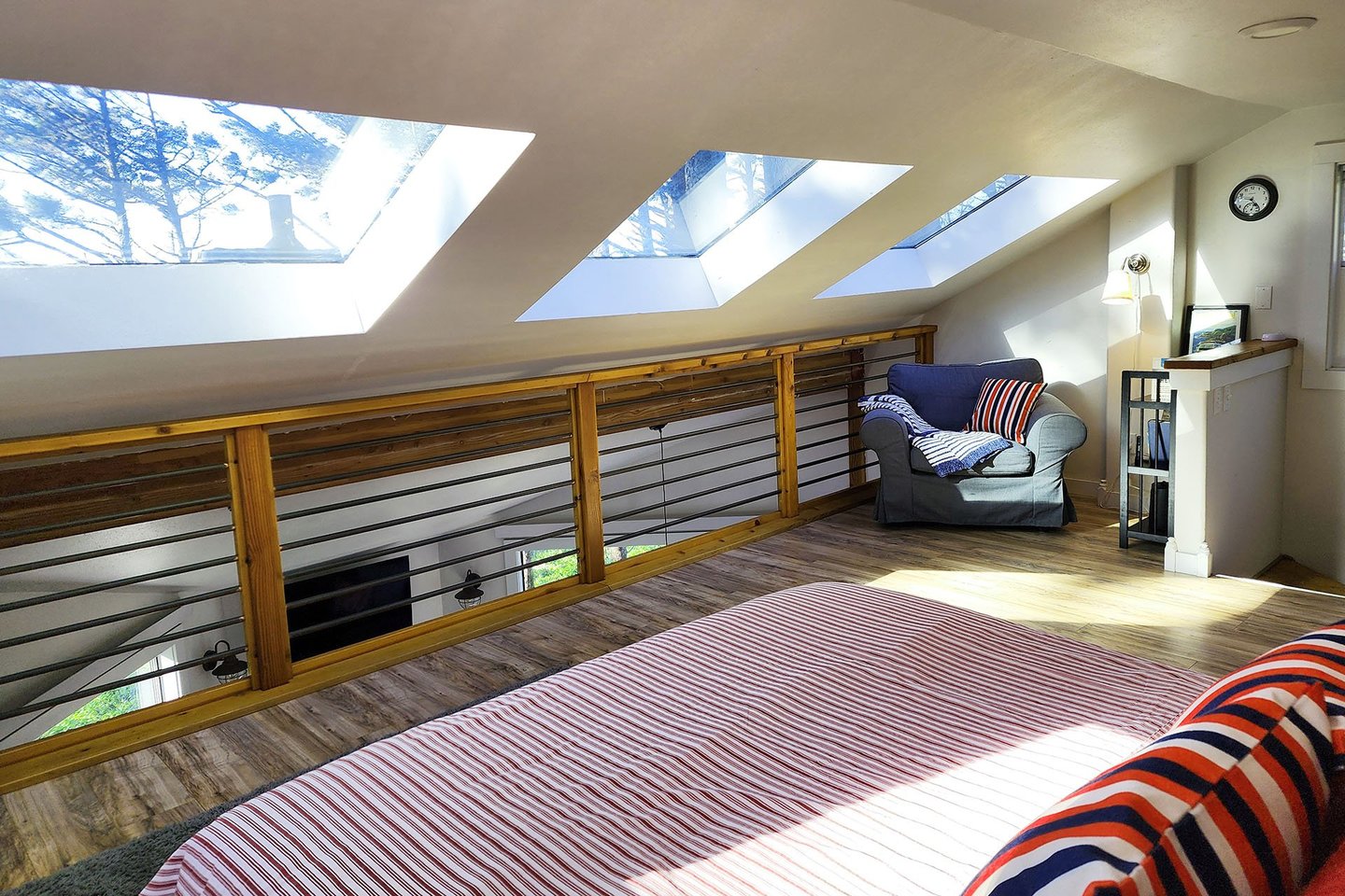 The loft is a spacious place to hang out in.