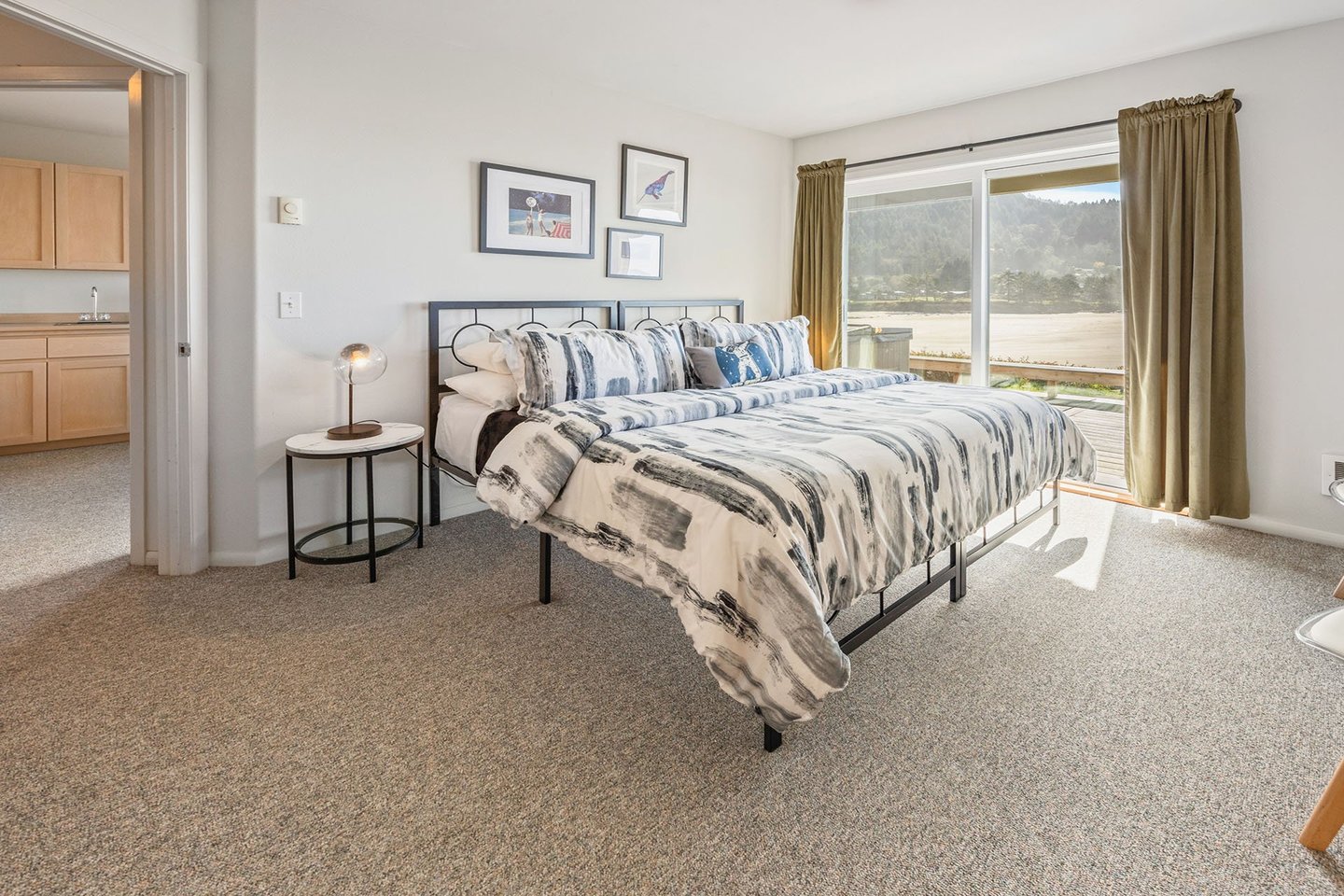 Bright and airy with views of the ocean.