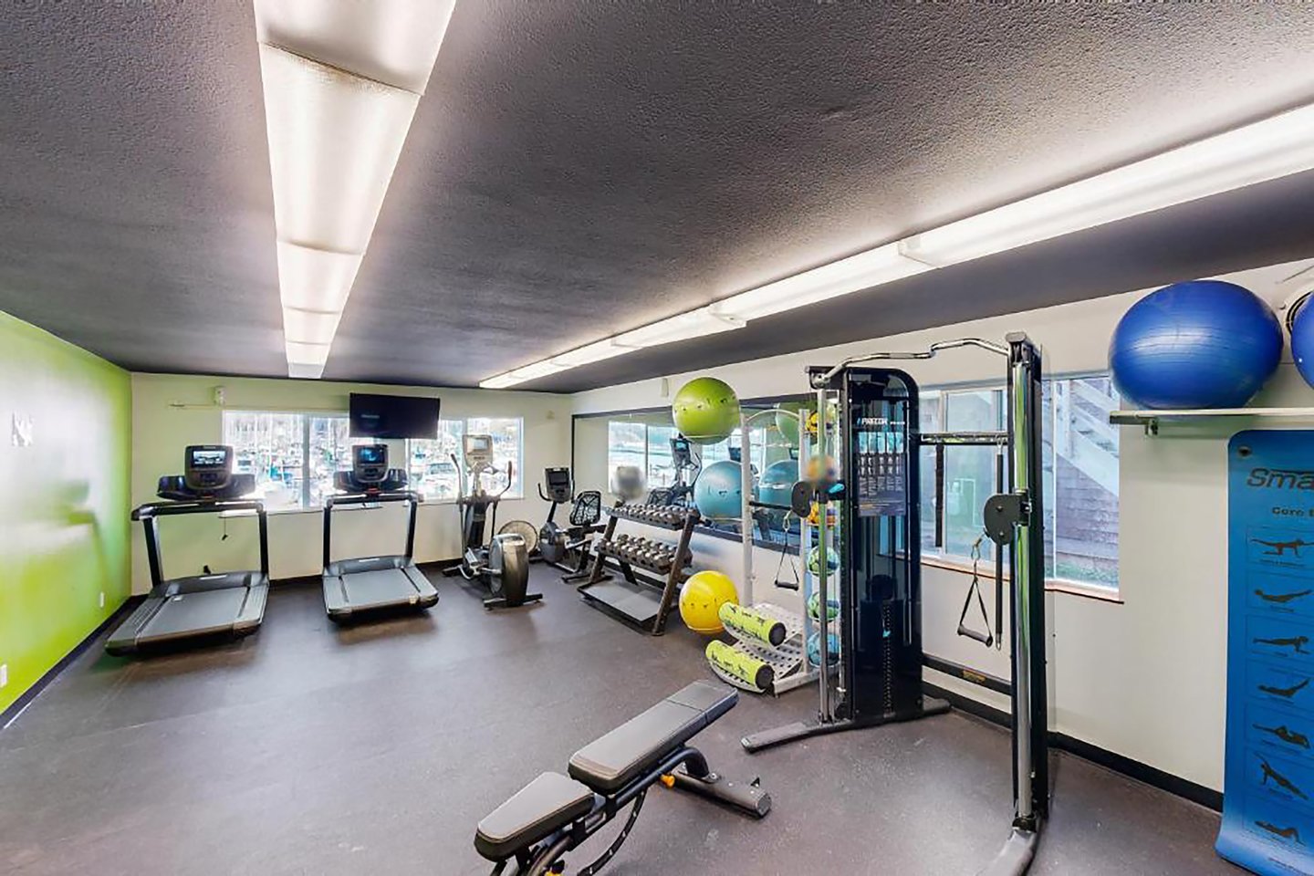 The resort includes the fitness room, indoor pool and hot tub with your stay.
