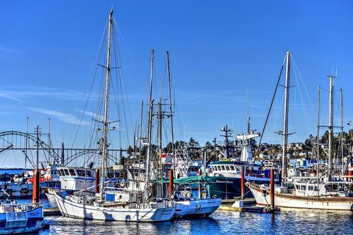 Colorful fishing fleet along the piers.