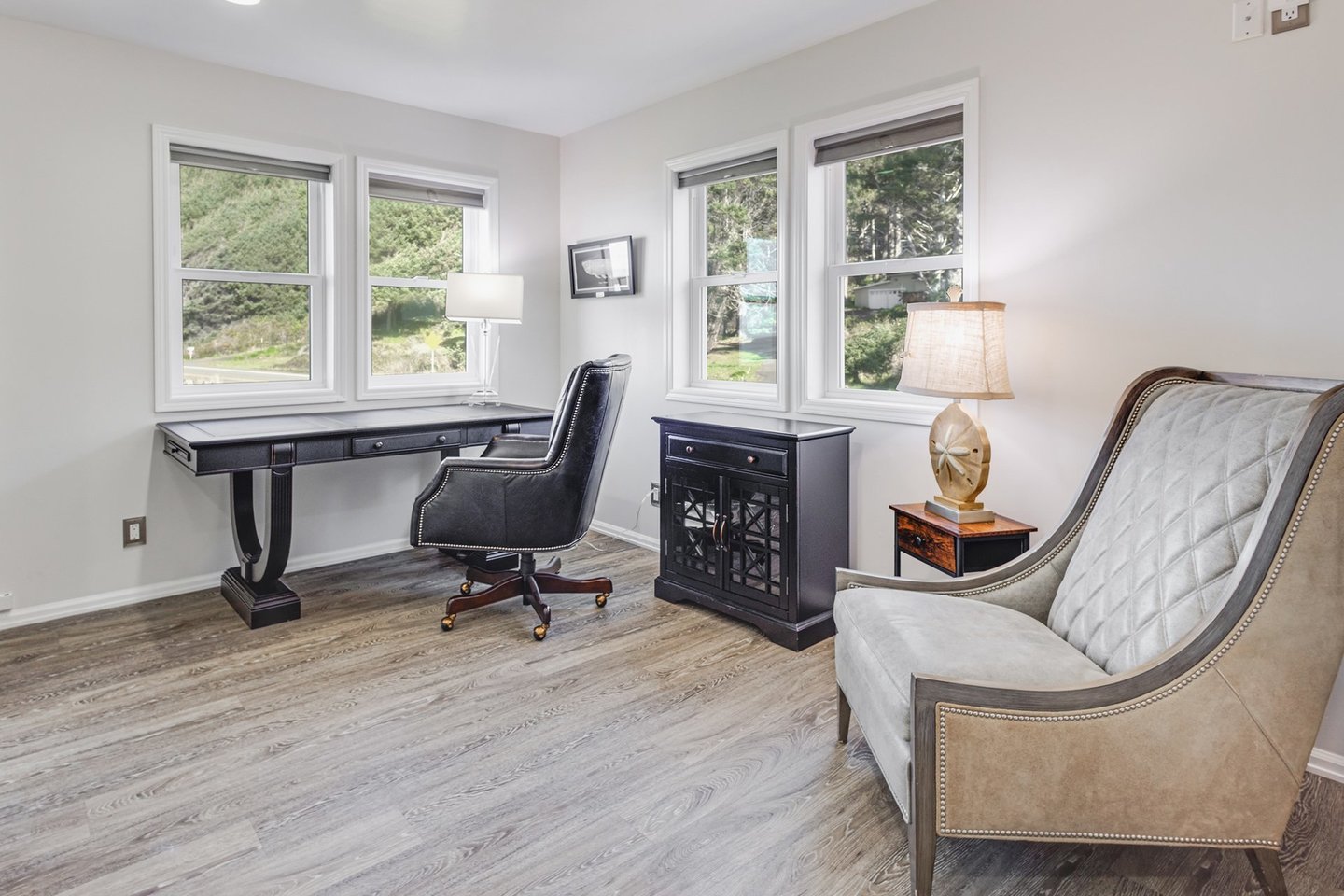 At the other end of the Primary Suite space is an office.