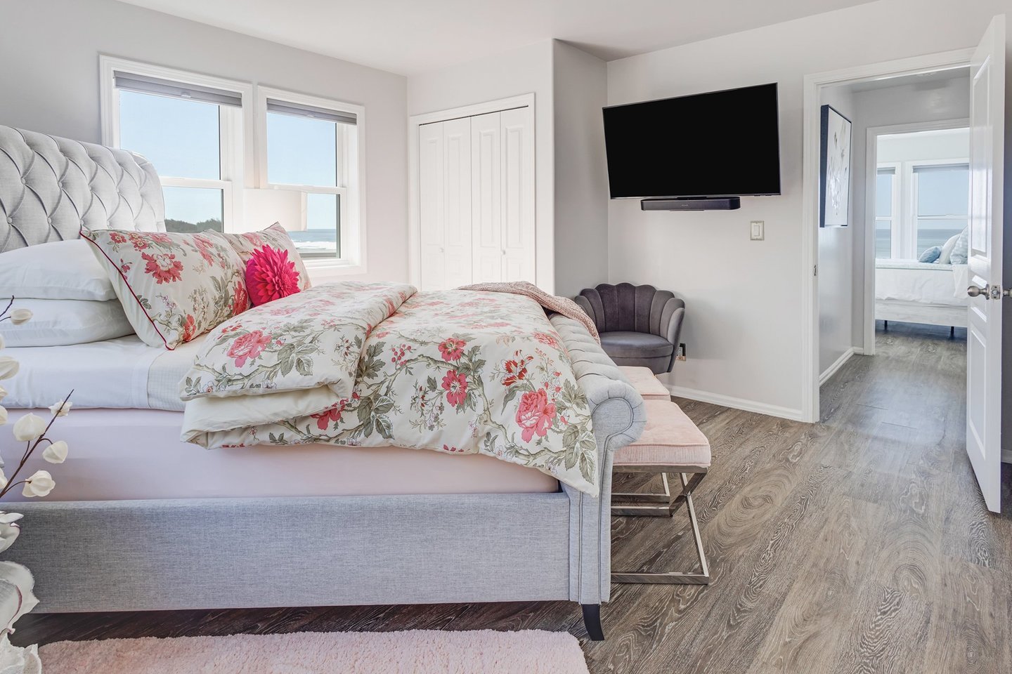 Another bedroom upstairs has a comfy queen bed and ensuite bath.