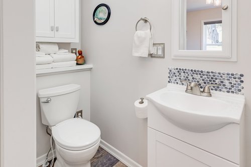 Ensuite bath with bedroom one on the main level.