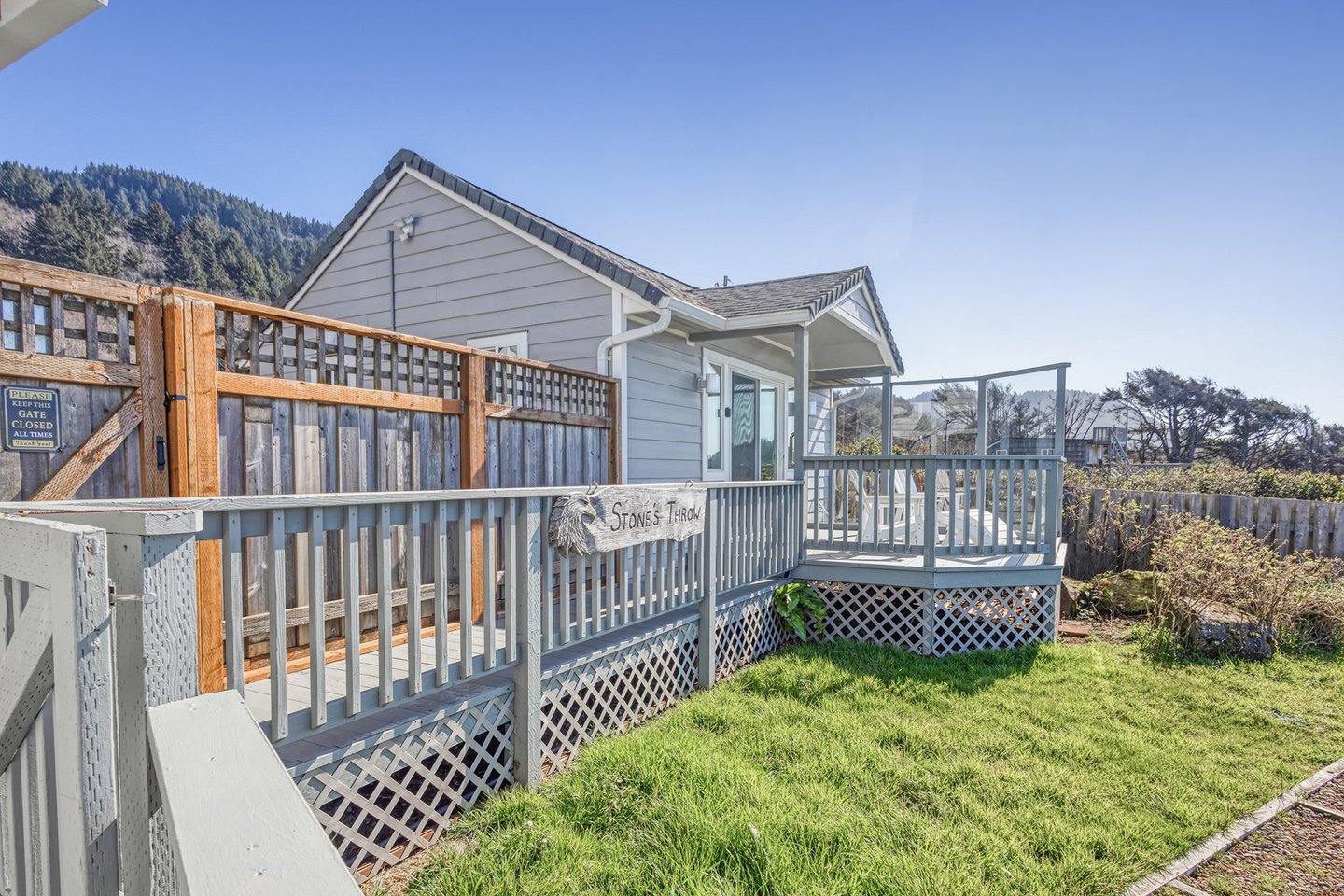The Guest cottage is attached view a walkway.