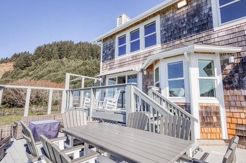 Table on the ocean facing deck.