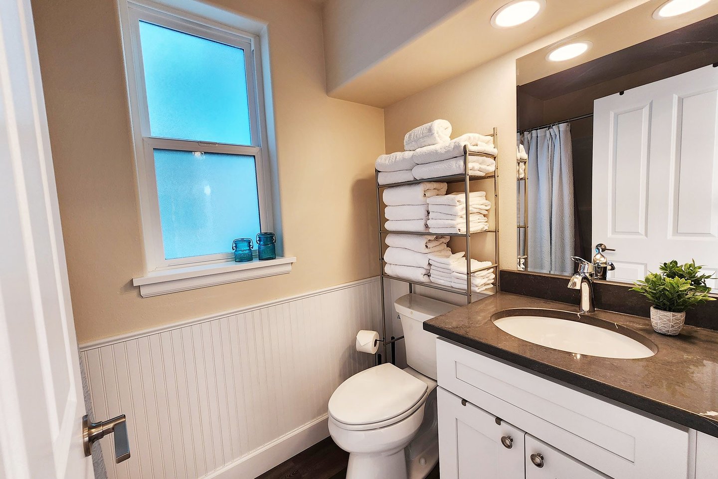 The main floor bath has a tub/shower combination.