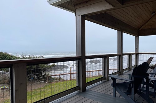 The uppper deck off of the living room is an added space to enjoy.