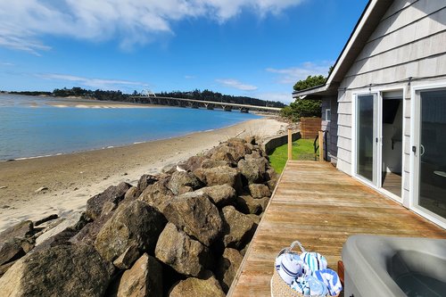 Water front deck offers gorgeous views all around.