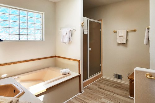 Primary ensuite with shower and tub.