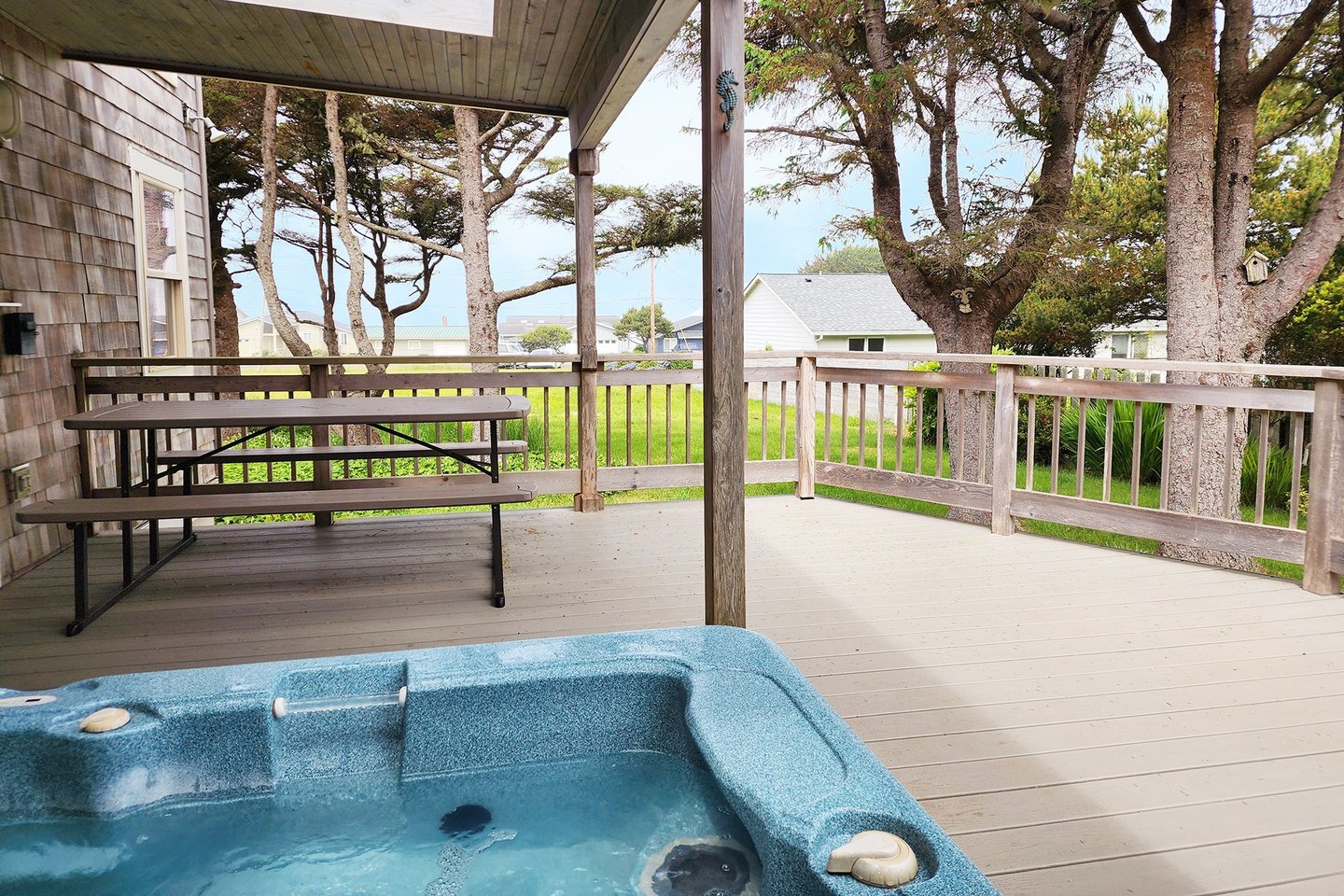 Soak in the large sunken hot tub after a busy day!