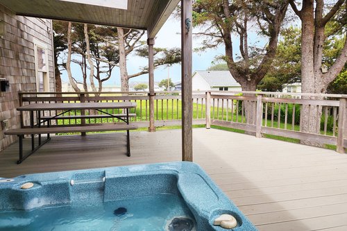 Soak in the large sunken hot tub after a busy day!
