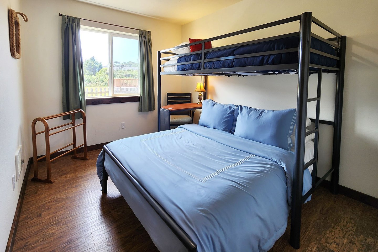 Second bedroom has a Full bed with a twin bunk above.
