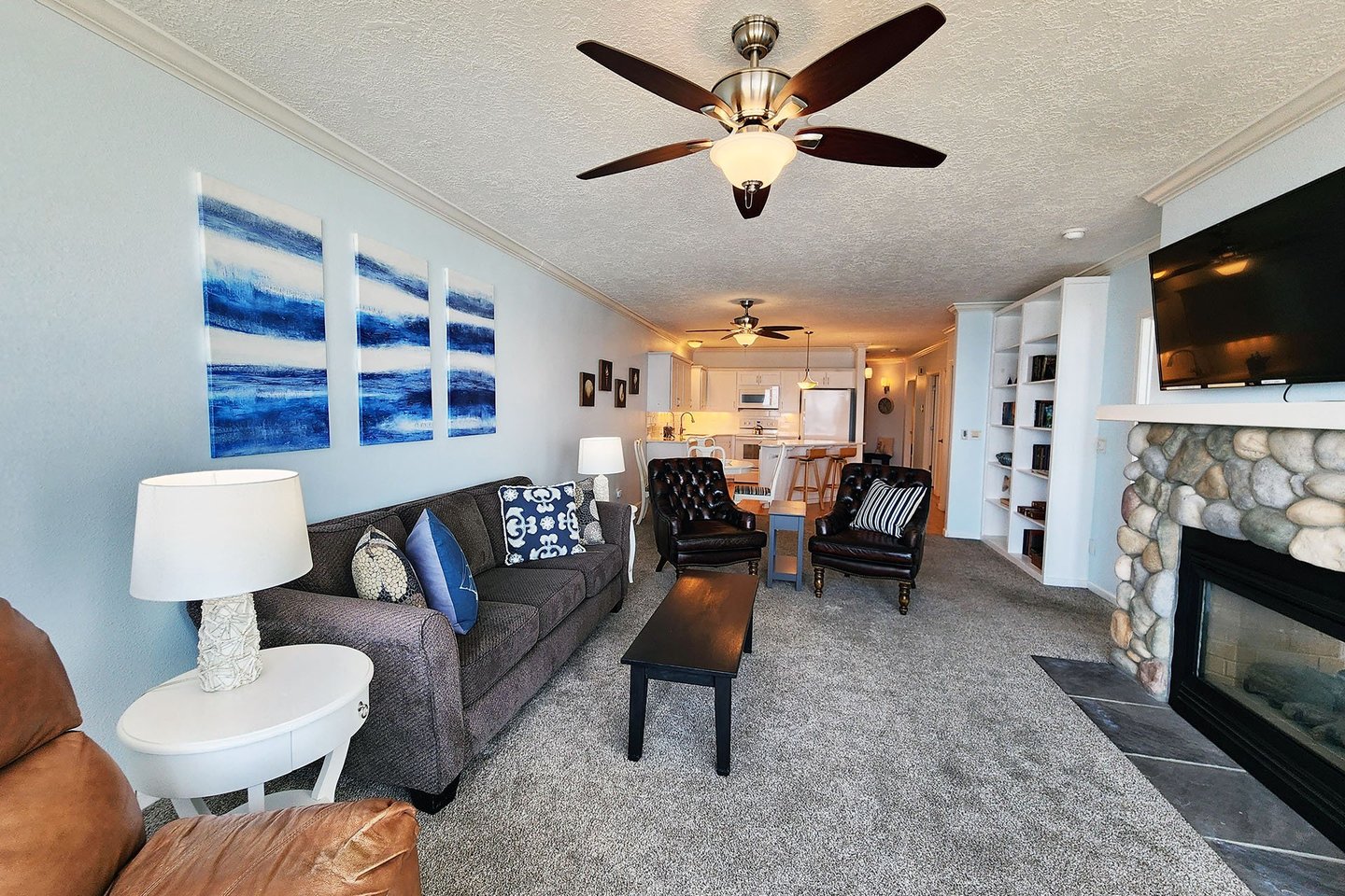 Living, dining and kitchen are all open to each other.