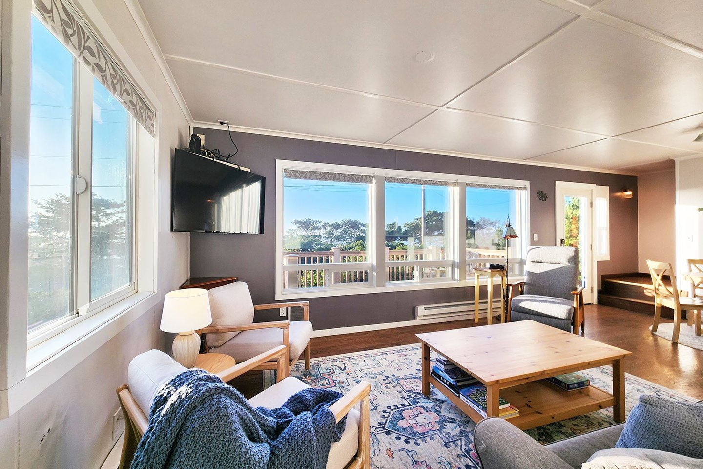 Open and airy ocean view living room.