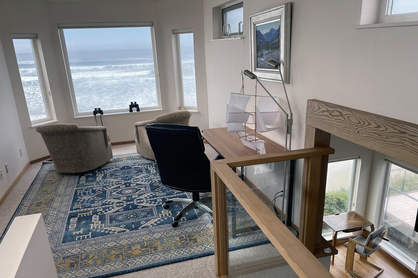 The loft has more incredible views along with a desk for your laptop.