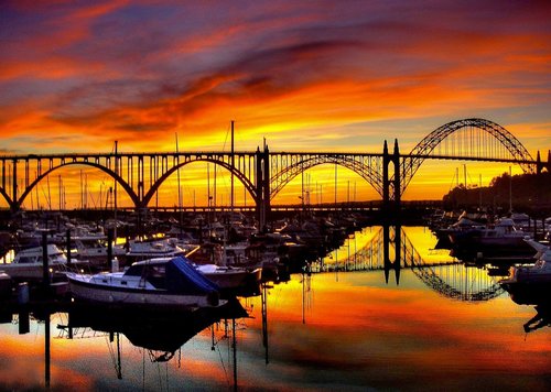 Sunset through the bridge.